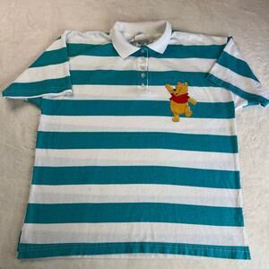 Disney Winnie the Pooh Sun Sports were vintage Blue Striped Polo Shirt SZ Medium